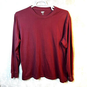 Lands' End Super-T Mens Shirt Long Sleeve XL Tall Maroon Cotton Crew Neck Tee